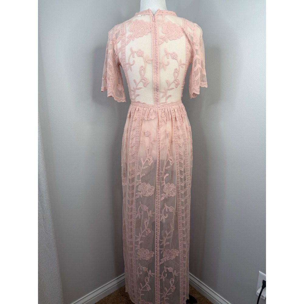GB Gianni Bini Pink Lace Floral Embroidered Maxi Dress Romper Lining XS Boho - Picture 5 of 16